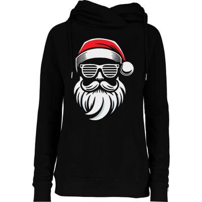 Santa Claus With Sunglasses And Beard For Christmas Family Womens Funnel Neck Pullover Hood