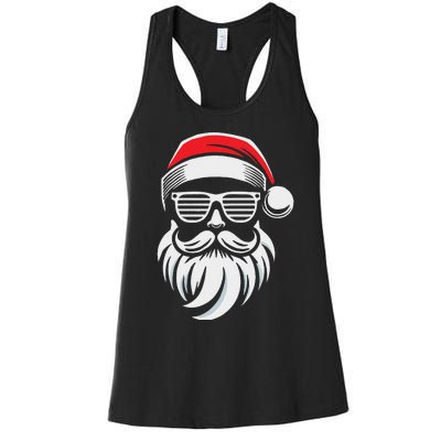 Santa Claus With Sunglasses And Beard For Christmas Family Women's Racerback Tank