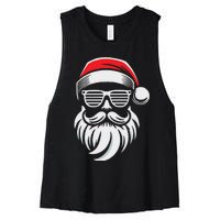 Santa Claus With Sunglasses And Beard For Christmas Family Women's Racerback Cropped Tank