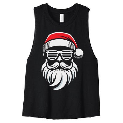 Santa Claus With Sunglasses And Beard For Christmas Family Women's Racerback Cropped Tank