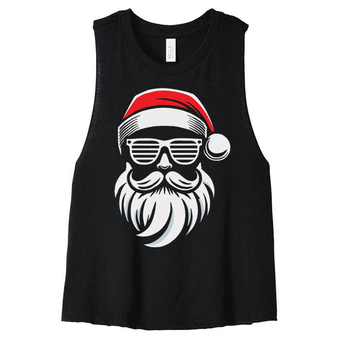 Santa Claus With Sunglasses And Beard For Christmas Family Women's Racerback Cropped Tank