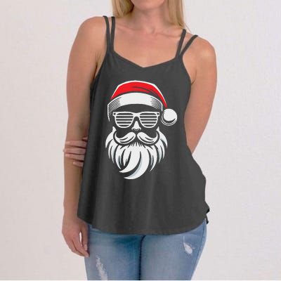 Santa Claus With Sunglasses And Beard For Christmas Family Women's Strappy Tank