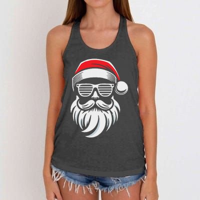 Santa Claus With Sunglasses And Beard For Christmas Family Women's Knotted Racerback Tank