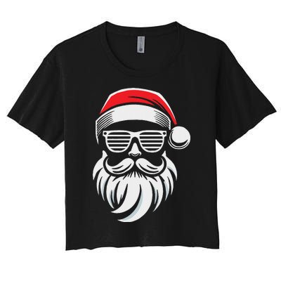 Santa Claus With Sunglasses And Beard For Christmas Family Women's Crop Top Tee