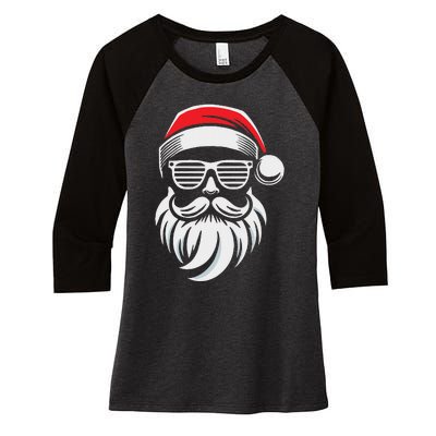 Santa Claus With Sunglasses And Beard For Christmas Family Women's Tri-Blend 3/4-Sleeve Raglan Shirt