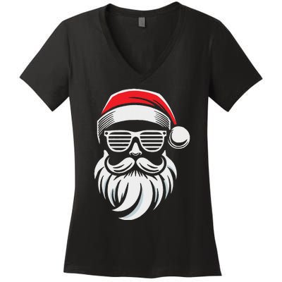 Santa Claus With Sunglasses And Beard For Christmas Family Women's V-Neck T-Shirt