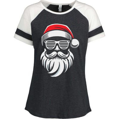 Santa Claus With Sunglasses And Beard For Christmas Family Enza Ladies Jersey Colorblock Tee