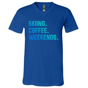 Skiing Coffee Weekends Funny Skiing Gift Ski Jumper Gift V-Neck T-Shirt