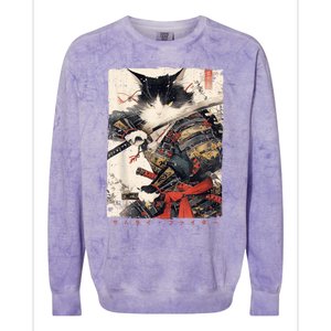 Samurai Cat Warrior Ukiyo Ink Artwork Cat Samurai Colorblast Crewneck Sweatshirt