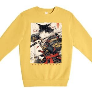 Samurai Cat Warrior Ukiyo Ink Artwork Cat Samurai Premium Crewneck Sweatshirt