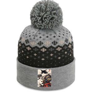 Samurai Cat Warrior Ukiyo Ink Artwork Cat Samurai The Baniff Cuffed Pom Beanie