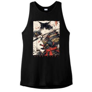 Samurai Cat Warrior Ukiyo Ink Artwork Cat Samurai Ladies PosiCharge Tri-Blend Wicking Tank