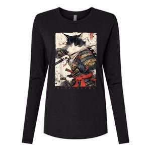 Samurai Cat Warrior Ukiyo Ink Artwork Cat Samurai Womens Cotton Relaxed Long Sleeve T-Shirt