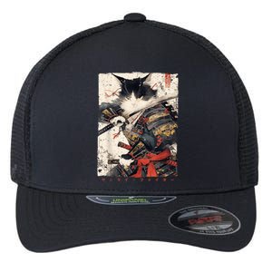 Samurai Cat Warrior Ukiyo Ink Artwork Cat Samurai Flexfit Unipanel Trucker Cap