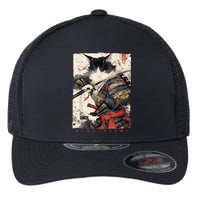 Samurai Cat Warrior Ukiyo Ink Artwork Cat Samurai Flexfit Unipanel Trucker Cap