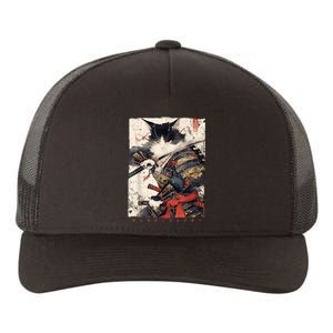 Samurai Cat Warrior Ukiyo Ink Artwork Cat Samurai Yupoong Adult 5-Panel Trucker Hat