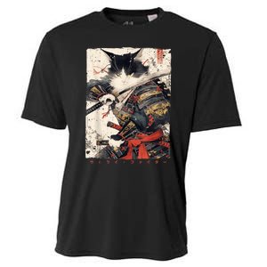 Samurai Cat Warrior Ukiyo Ink Artwork Cat Samurai Cooling Performance Crew T-Shirt