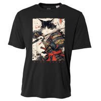 Samurai Cat Warrior Ukiyo Ink Artwork Cat Samurai Cooling Performance Crew T-Shirt