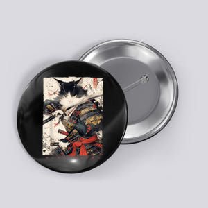 Samurai Cat Warrior Ukiyo Ink Artwork Cat Samurai Button