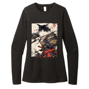 Samurai Cat Warrior Ukiyo Ink Artwork Cat Samurai Womens CVC Long Sleeve Shirt