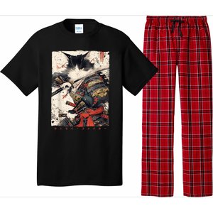 Samurai Cat Warrior Ukiyo Ink Artwork Cat Samurai Pajama Set