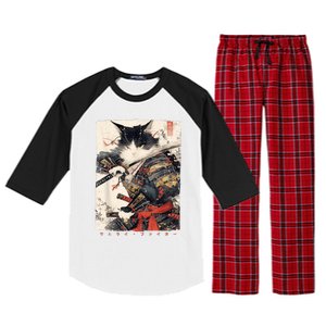 Samurai Cat Warrior Ukiyo Ink Artwork Cat Samurai Raglan Sleeve Pajama Set