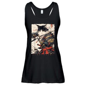 Samurai Cat Warrior Ukiyo Ink Artwork Cat Samurai Ladies Essential Flowy Tank