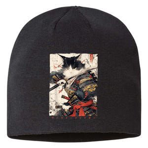 Samurai Cat Warrior Ukiyo Ink Artwork Cat Samurai Sustainable Beanie