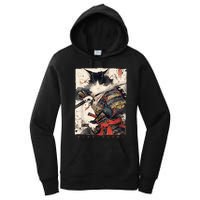 Samurai Cat Warrior Ukiyo Ink Artwork Cat Samurai Women's Pullover Hoodie