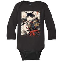 Samurai Cat Warrior Ukiyo Ink Artwork Cat Samurai Baby Long Sleeve Bodysuit