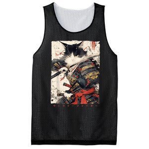 Samurai Cat Warrior Ukiyo Ink Artwork Cat Samurai Mesh Reversible Basketball Jersey Tank