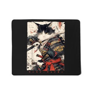 Samurai Cat Warrior Ukiyo Ink Artwork Cat Samurai Mousepad