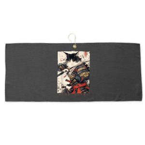 Samurai Cat Warrior Ukiyo Ink Artwork Cat Samurai Large Microfiber Waffle Golf Towel