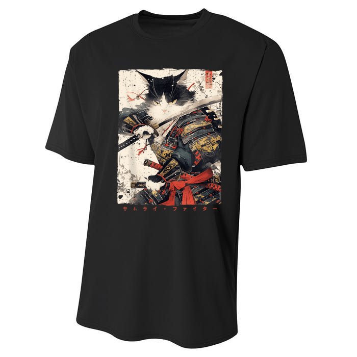 Samurai Cat Warrior Ukiyo Ink Artwork Cat Samurai Performance Sprint T-Shirt