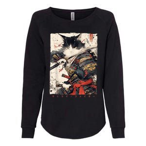 Samurai Cat Warrior Ukiyo Ink Artwork Cat Samurai Womens California Wash Sweatshirt