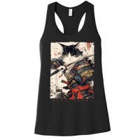 Samurai Cat Warrior Ukiyo Ink Artwork Cat Samurai Women's Racerback Tank