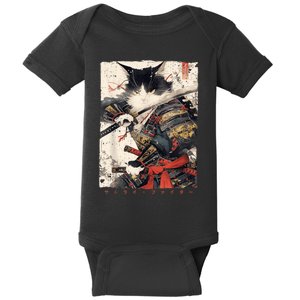 Samurai Cat Warrior Ukiyo Ink Artwork Cat Samurai Baby Bodysuit