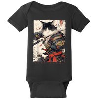 Samurai Cat Warrior Ukiyo Ink Artwork Cat Samurai Baby Bodysuit