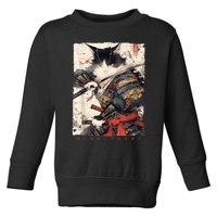 Samurai Cat Warrior Ukiyo Ink Artwork Cat Samurai Toddler Sweatshirt