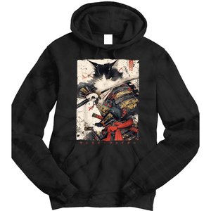 Samurai Cat Warrior Ukiyo Ink Artwork Cat Samurai Tie Dye Hoodie