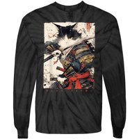 Samurai Cat Warrior Ukiyo Ink Artwork Cat Samurai Tie-Dye Long Sleeve Shirt