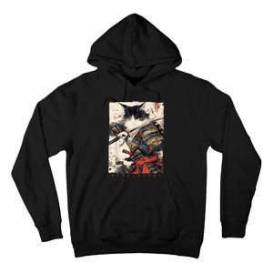 Samurai Cat Warrior Ukiyo Ink Artwork Cat Samurai Tall Hoodie