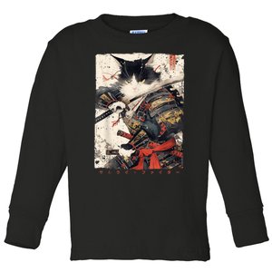 Samurai Cat Warrior Ukiyo Ink Artwork Cat Samurai Toddler Long Sleeve Shirt