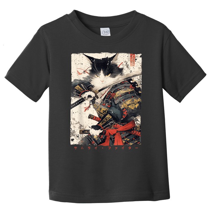 Samurai Cat Warrior Ukiyo Ink Artwork Cat Samurai Toddler T-Shirt