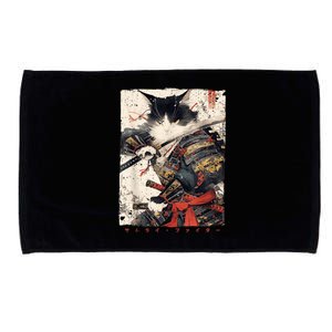 Samurai Cat Warrior Ukiyo Ink Artwork Cat Samurai Microfiber Hand Towel