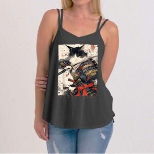 Samurai Cat Warrior Ukiyo Ink Artwork Cat Samurai Women's Strappy Tank