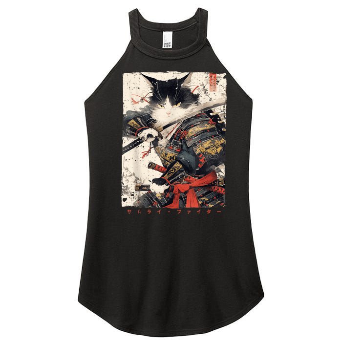 Samurai Cat Warrior Ukiyo Ink Artwork Cat Samurai Women's Perfect Tri Rocker Tank