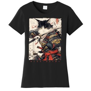 Samurai Cat Warrior Ukiyo Ink Artwork Cat Samurai Women's T-Shirt