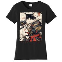 Samurai Cat Warrior Ukiyo Ink Artwork Cat Samurai Women's T-Shirt