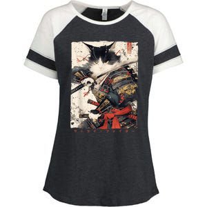 Samurai Cat Warrior Ukiyo Ink Artwork Cat Samurai Enza Ladies Jersey Colorblock Tee